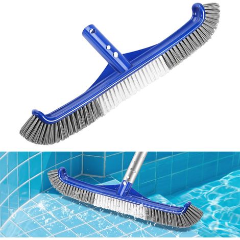Brosse de Piscine, 43cm Piscine Tête de Brosse, Brosses de Nettoyage pour Piscines, avec Extrémité Courbée Clip EZ Poils en Nylon, pour Piscines Carrelages, Sols, Murs (1/5)