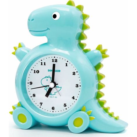 Réveil analogique à quartz pour enfants - Diamètre : 7 cm - Grand dinosaure avec fonction snooze - Dimensions : 4,4 x 15,6 x 16,2 cm (1/5)