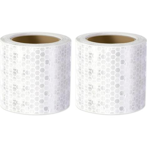 Ruban de sécurité réfléchissant blanc, Xrkuu, 2 rouleaux de 3 m x 5 cm, sans résidus, auto-adhésif, pour marquage de sécurité et avertissement de sécurité (1/5)