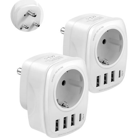 Adaptateur Afrique du Sud, 2PC Adaptateur de Voyage Type M avec 3 USB et 1USBC, Adaptateur de Prise pour l'Afrique du Sud, la Namibie, Le Lesotho, Le Mozambique (1/5)