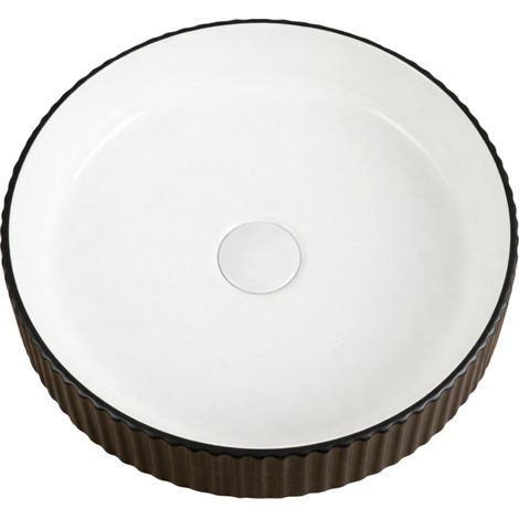Vasque à poser ronde -40 cm -Blanc et noir rainurée -KAVIO (1/4)