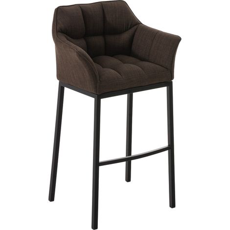 Tabouret de bar chaise haute de comptoir couture carrées assise en tissu marron 4 pieds stables en métal noir 100004702