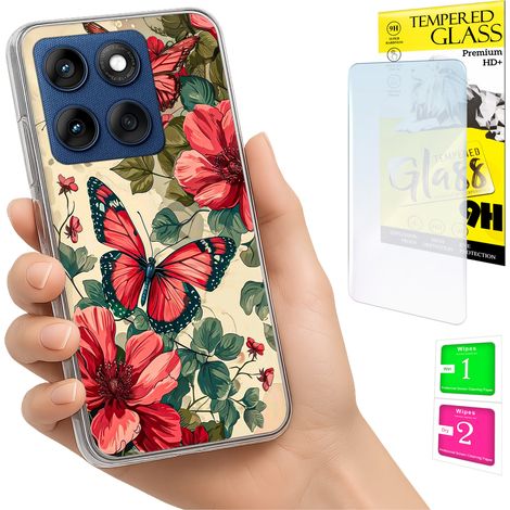 Étui pour Motorola Edge 60 Fusion / Edge 60 photo, coque arrière papillon avec verre trempé (1/5)