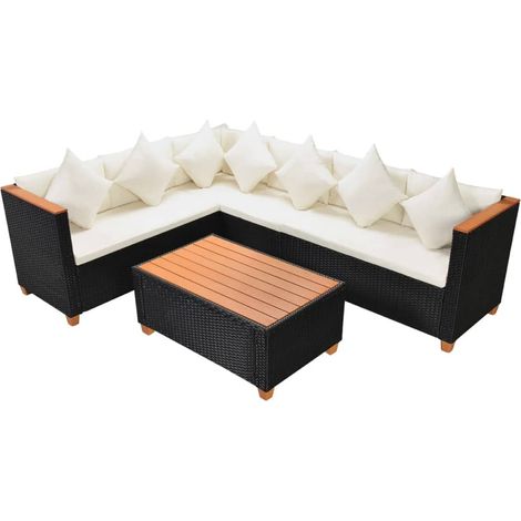 Mobili da giardino mobili da esterno Set di mobili da 4 pezzi con cuscini in resina intrecciata nera 020016205