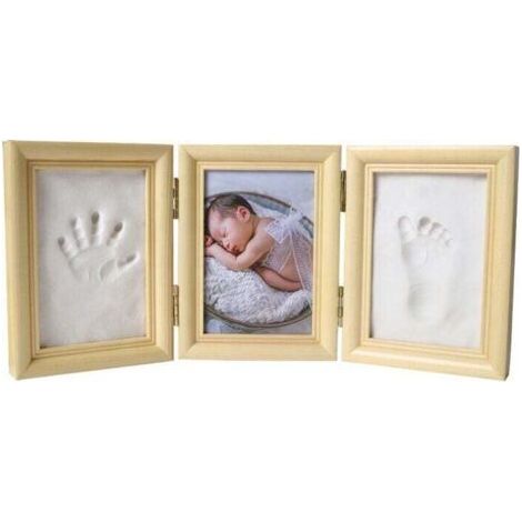 Baby full moon hand and foot prints to commemorate the newborn's little feet. Baby handprint photo frame, 100th birthday keepsake. (1/4)