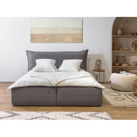 BOBOCHIC - Lit coffre JADE avec tête de lit effet oreiller 180x200 Gris foncé (1/5)