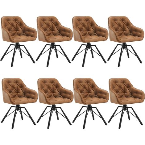 WOLTU Set di 8 Sedie da Pranzo in PU Girevoli Sedie da Cucina Moderne con Gambe in Metallo Sedie da Salotto per Soggiorno, Marrone Chiaro (1/5)
