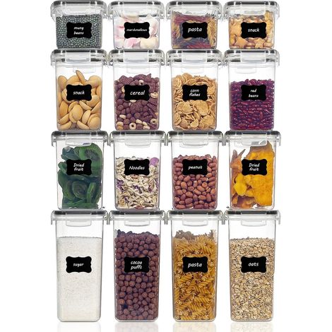 boîtes de Conservation Alimentaire sans BPA de Nourriture en Plastique avec Couvercle,Ensemble De 16 + 24 Étiquettes,pour Céréales,Farine (Noir) (1/5)