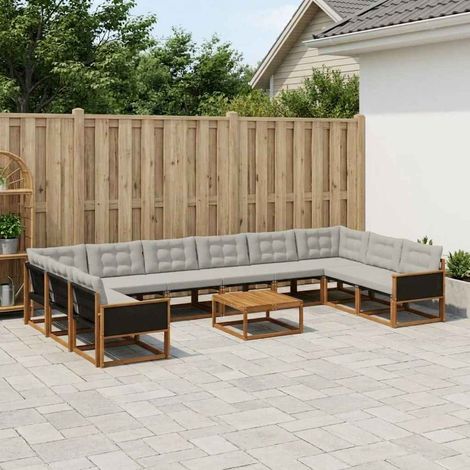 vidaXL Outdoor-Sofagarnitur mit Kissen 11 pcs Natürlich und Hellgrau (1/5)