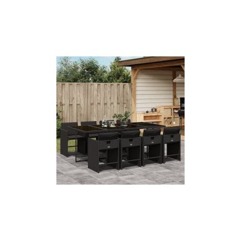 Ensemble à manger de jardin 9pcs coussins noir résine tressée (1/5)
