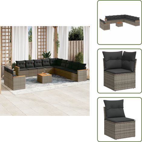 Salon de jardin avec coussins 12 pcs gris résine tressée - Ensemble Salon De Jardin - Mobilier Extérieur - Jardin Design - Chaise Lounge - Set Salon (1/5)