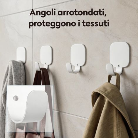 doporro Ganci Adesivi 4 Pezzi, Appendiabiti da Parete Bianco, in Lega di Alluminio Rettangolare, Senza Foratura, per Porta Ingresso Cucina Bagno, Stalo-15