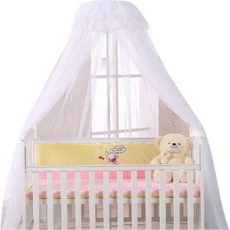 (Blanc)Grand Ciel de Lit avec Support Moustiquaire pour lit Bébé, Protecteur Lit Contre Insectes Araignées Moustiques avec Poteau Blanc (1/4)