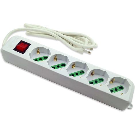 Multipresa schuko ciabatta elettrica a 5 posti polivalenti 10/16A con interruttore on/off 250V max 2500 watt cavo 1,5 m con spina italiana (1/4)