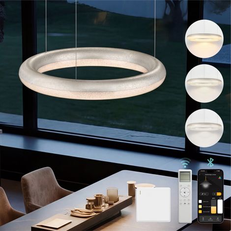 Mai & Mai Pendelleuchte Esstisch, 40cm LED Moderne Hängelampe, stufenlos dimmbar 3000K–6000K, höhenverstellbare Design 30W Esstischlampe mit Fernbedienung & Wandschalter, Luvina03, Eisblumen-Silber