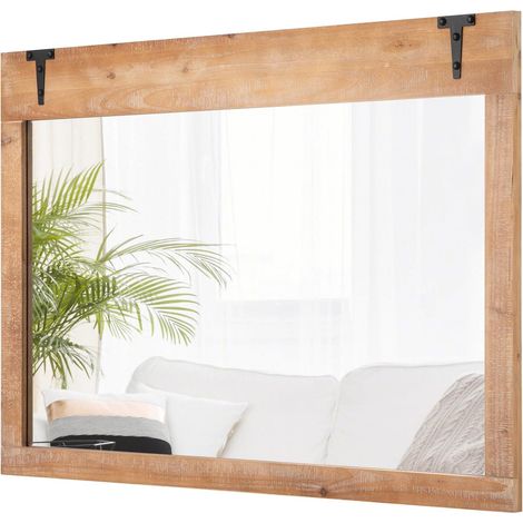 COSTWAY Specchio da Parete Stile Fattoria,100 x 70 cm,Cornice in Legno,per Bagno Soggiorno (1/5)