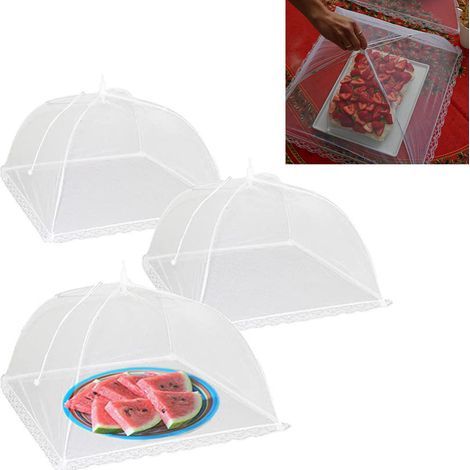 Set aus 3 weißen, faltbaren Gaze-Lebensmittelschutzhauben, 45 cm (18 Zoll), für die Küche. (1/5)
