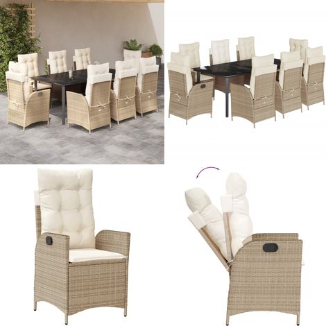 9-tlg. Garten-Essgruppe mit Kissen Beige Poly Rattan - Gartenstuhl - Gartentisch (1/5)