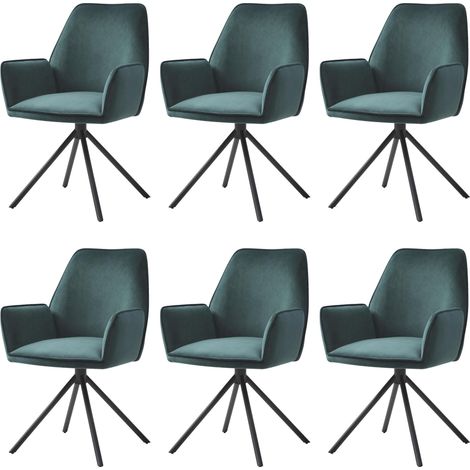 Set 6x sedie poltroncine girevole con braccioli elegante imbottita HHG-851 gambe nere velluto verde