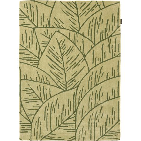 Tapis vert fait main motif feuilles en laine coton - 133 x 190 cm (1/5)