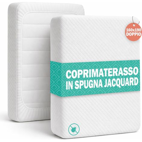 Coprimaterasso Matrimoniale 160x190x27cm in Spugna Jacquard Elastico Anti Acaro