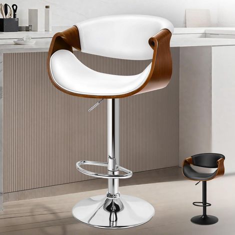 Barhocker mit Rückenlehne, drehbar, höhenverstellbar, Kunstleder, Holzoptik, Weiß (1/5)