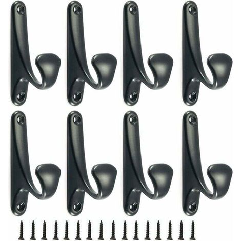 Juego de 8 ganchos metálicos para ropa FOREHILL, ganchos de pared con tornillos de montaje, ganchos sencillos para baño, cocina, dormitorio, entrada (negro) (1/5)
