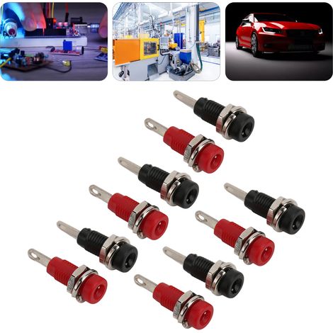 2-mm-Panelstecker, rot und schwarz, 5 Stück pro Set, J.40003. 2-mm-Bananenstecker mit interner Federklemme. (1/5)