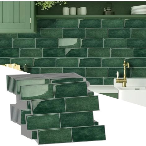 Sheets Tiles Peel and Stick Backsplash 3D Self Adhesive Wall Tile Brick for Kitchen Bathroom foncé Vert 10 (1/5)