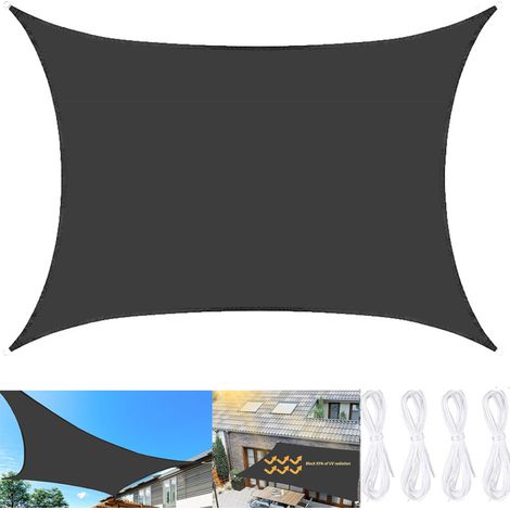 Rectangular shade sail 360 x 360 cm with rope, waterproof and UV resistant, for garden, terrace, carport and gazebo (black)