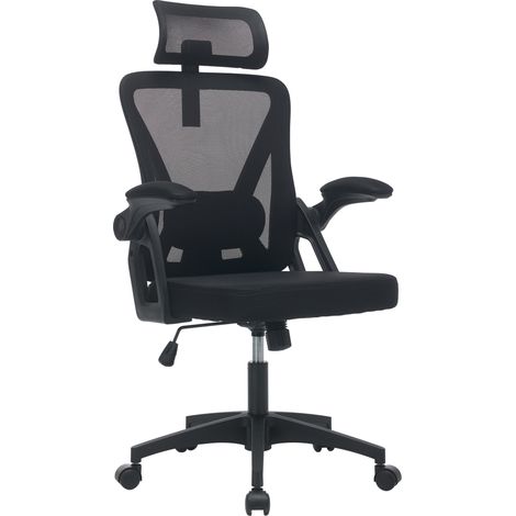 Sedia da ufficio ergonomica in rete con supporto lombare e poggiatesta regolabili nera MODENUIT (1/5)