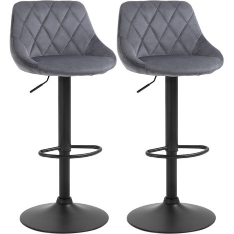 Tabouret de bar réglable-avec dossier et repose-pieds-pivotant-velours et métal-gris foncé-46x48x83-104cm (1/5)