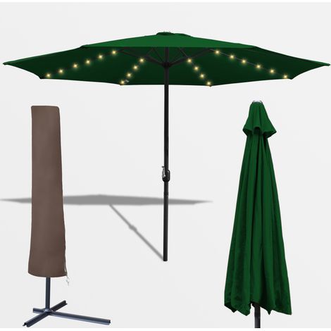 3.5m Parasol avec LED et housse de protection Parasol de jardin hydrofuge avec manivelle Jardin UV40+ Balcon Outdoor, Vert (1/5)