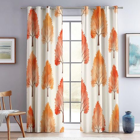 Occultants Chambre Bambou, Paysage Naturel, Texture dégradée Imprimé Rideau À Oeillets, Chambre Enfant Décoration De Fenêtre 140L X 260H cm (2 Panneaux) Isolant Et Tissu Couleur Chaude Orange - 140L X (1/5)