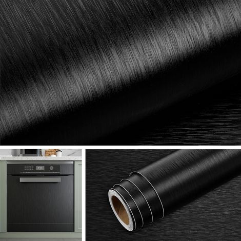 Black Brushed Stainless Steel Effect Adhesive Paper for Kitchen Furniture Black Table Cabinet Sticker Fridge Black Film Dishwasher Adhesive 40 cm x 2 m (1/5)