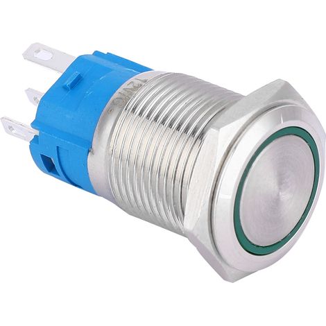 Interrupteur à bouton-poussoir métallique 16 mm à réarmement automatique avec LED 1NO 1NC pour modification automobile (lumière verte 24 V) (1/5)