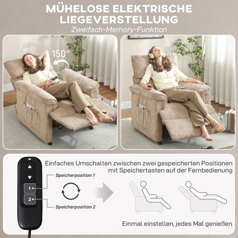 Fauteuil massant avec modes vibratoires, fonction chaleur, moteur silencieux, mémoire intégrée, acier, revêtement en tissu marron (1/5)