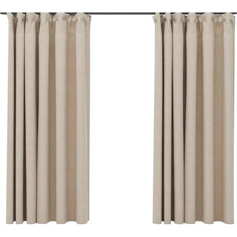 Rideaux occultants en lin, avec crochets, ensemble de deux pièces, beige, 140 x 175 cm (1/5)