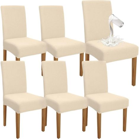 Lot de 6 housses de chaise de salle à manger imperméables – Tissu extensible – Protection contre taches et éraflures – Lavables en machine