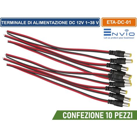 CONFEZIONE 10 PEZZI CAVO TERMINALE DI ALIMENTAZIONE 25 CM CON CONNETTORE CC MASCHIO DC 12V 138 V (1/4)