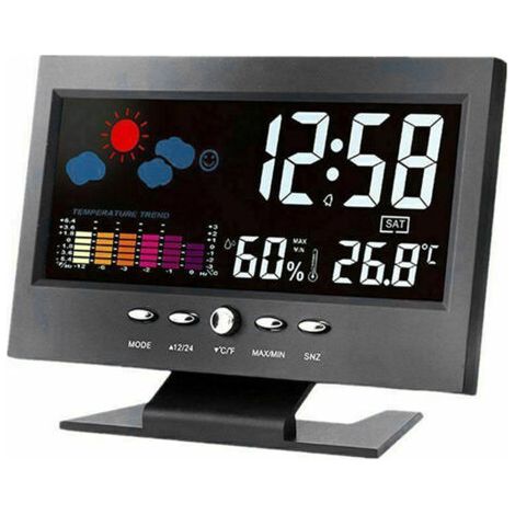 Horloge météo numérique intelligente - Thermomètre et hygromètre sans fil - Réveil grand écran avec calendrier (1/5)