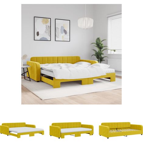 The Living Store Tagesbett Ausziehbar mit Matratzen Gelb 100x200 cm Samt - Betten & Bettgestelle (1/5)
