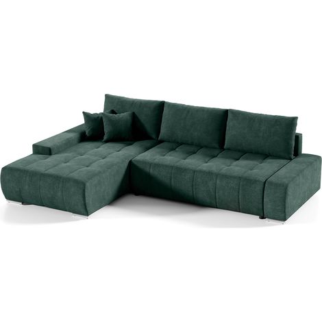Canapé d'angle convertible gauche 4 places avec coffre Jonas Vert