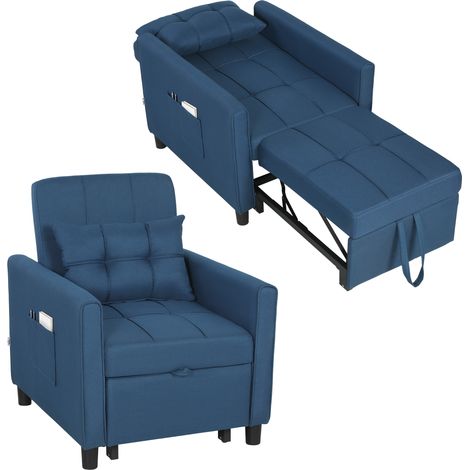 Poltrona Letto Pieghevole con Schienale Regolabile e Cuscino, Blu