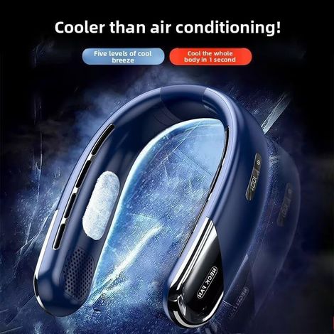 Ventilateur de Cou Portable - Voyage Mains Libres - Sans pales 4000mAh rechargeable - Intérieur extérieur homme femme - Bleu (1/3)