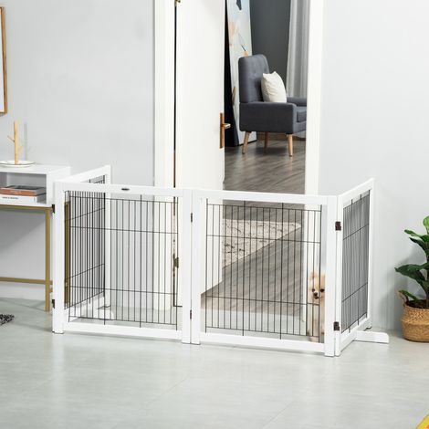 Barrera de seguridad plegable 305x35,5x82 cm de madera blanca para puerta – MEUBLIV (1/5)