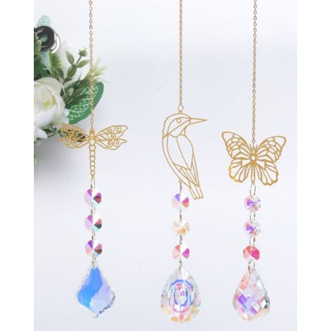 Confezione da 3 acchiappasole di cristallo Farfalla Gufo Colibrì Arcobaleno Acchiappasole Decorazioni Regali Accessori da appendere allo specchietto dell'auto Per l' (1/5)