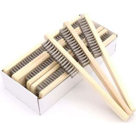 6-Piece Wire Brush Set, Wire Brush with Wooden Handle, Metal Brushes for Rust Removal, Long Manual Wire Brush, Wire Brush with Bristles for Welding and Slag Removal (1/4)