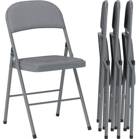 Chaises pliantes en velours lot de 4, dossier rembourre, pieds en acier gris clair, maison (1/5)