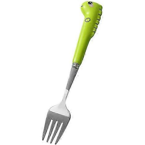 Fourchette et cuillère pour enfants en acier inoxydable résistant aux rayures et à la rouille, motif dinosaure, HVDLight GreenFork (1/5)
